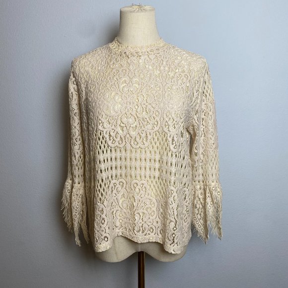 Zara Lace Top in Cream - Size Large - Picture 2 of 6